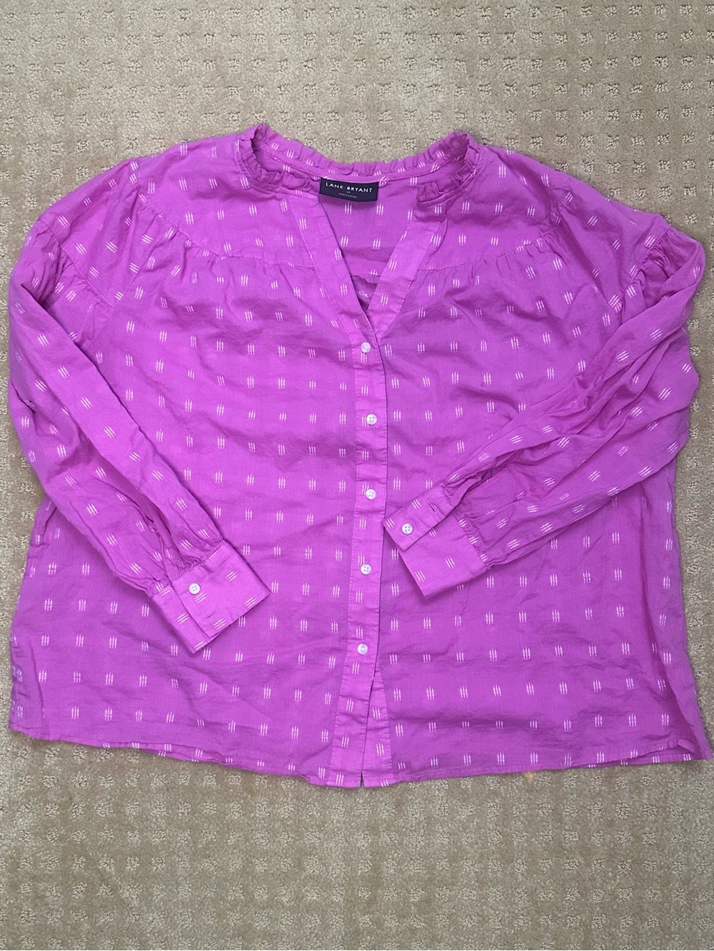 Lane Bryant cotton Pink Button-Front Long-Sleeve Top